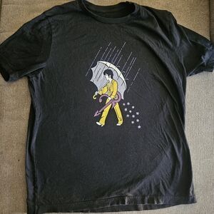 Graphic Black Men's T-Shirt with Yellow Walking Figure